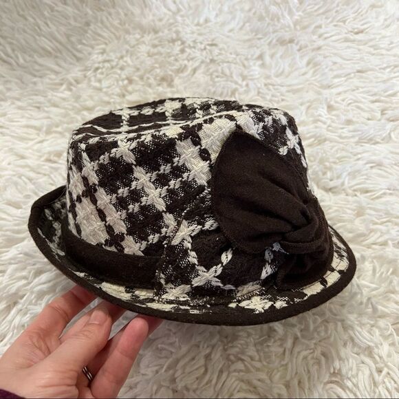 Scala Pronto brown and white fedora hat with bow NWOT - Picture 9 of 9